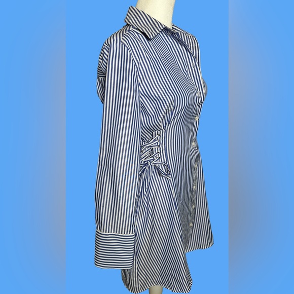The Room Navy and White Striped Button Down Shirt Dress - Picture 2 of 7